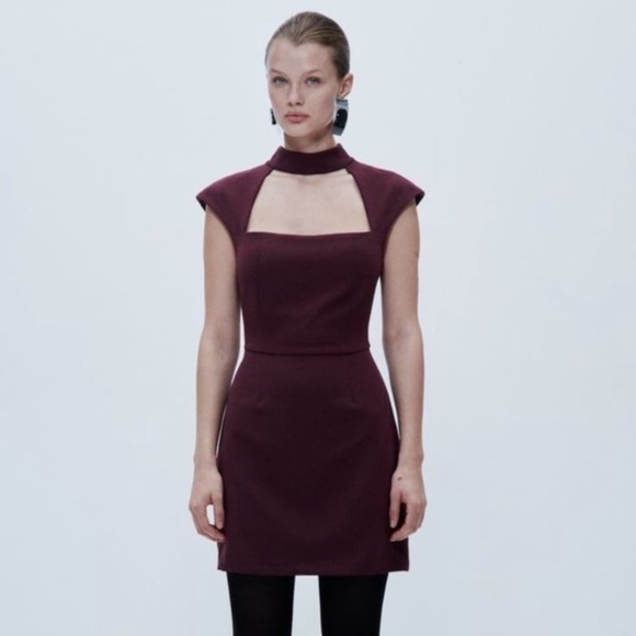 Zara Dresses Nwt Zara Mini Choker Dress In Eggplant Size Large Poshmark